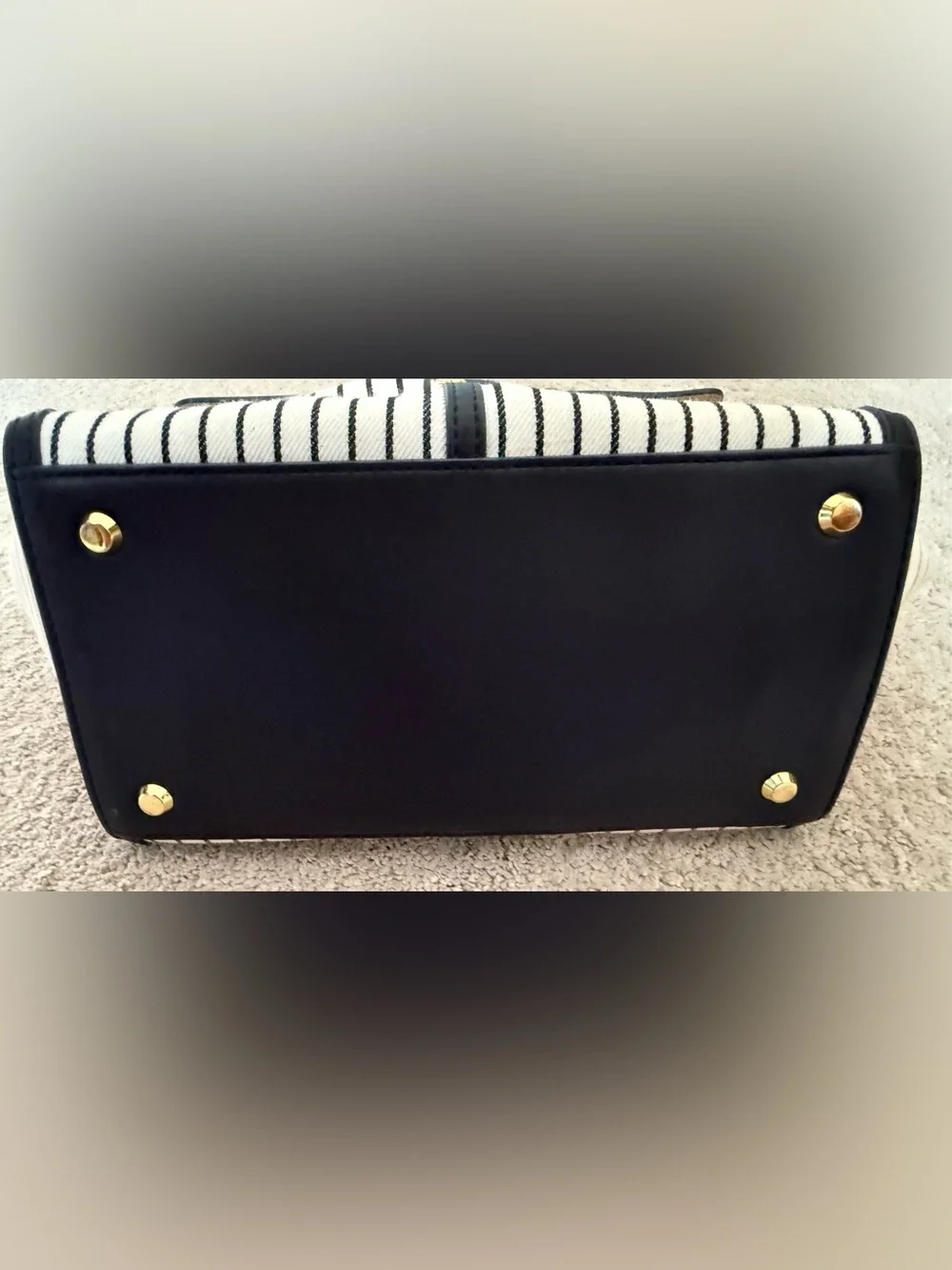 Veronica Beard Black and White Striped Satchel with Gold Lock